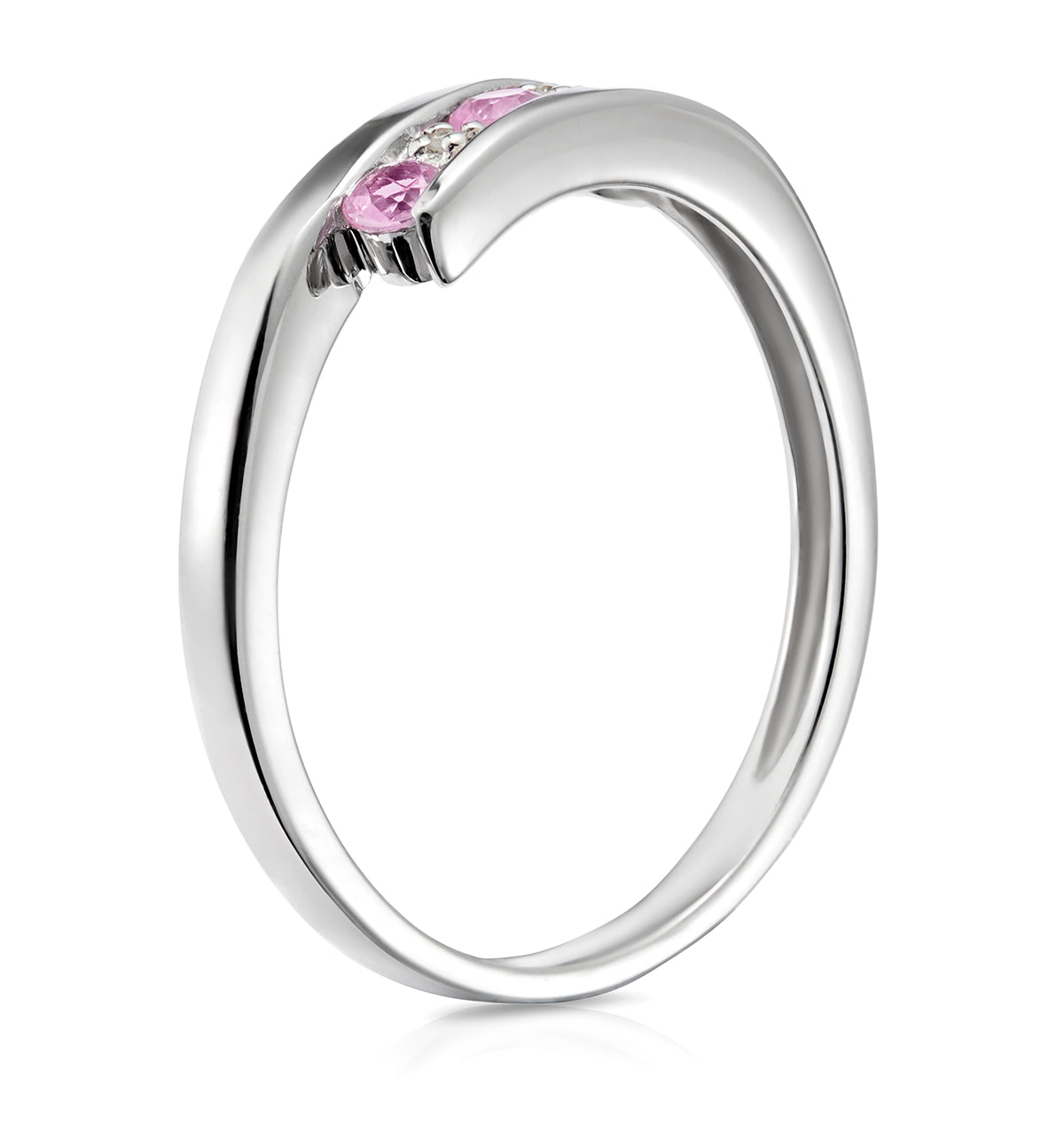 9K White Gold Diamond and Pink Sapphire Ring